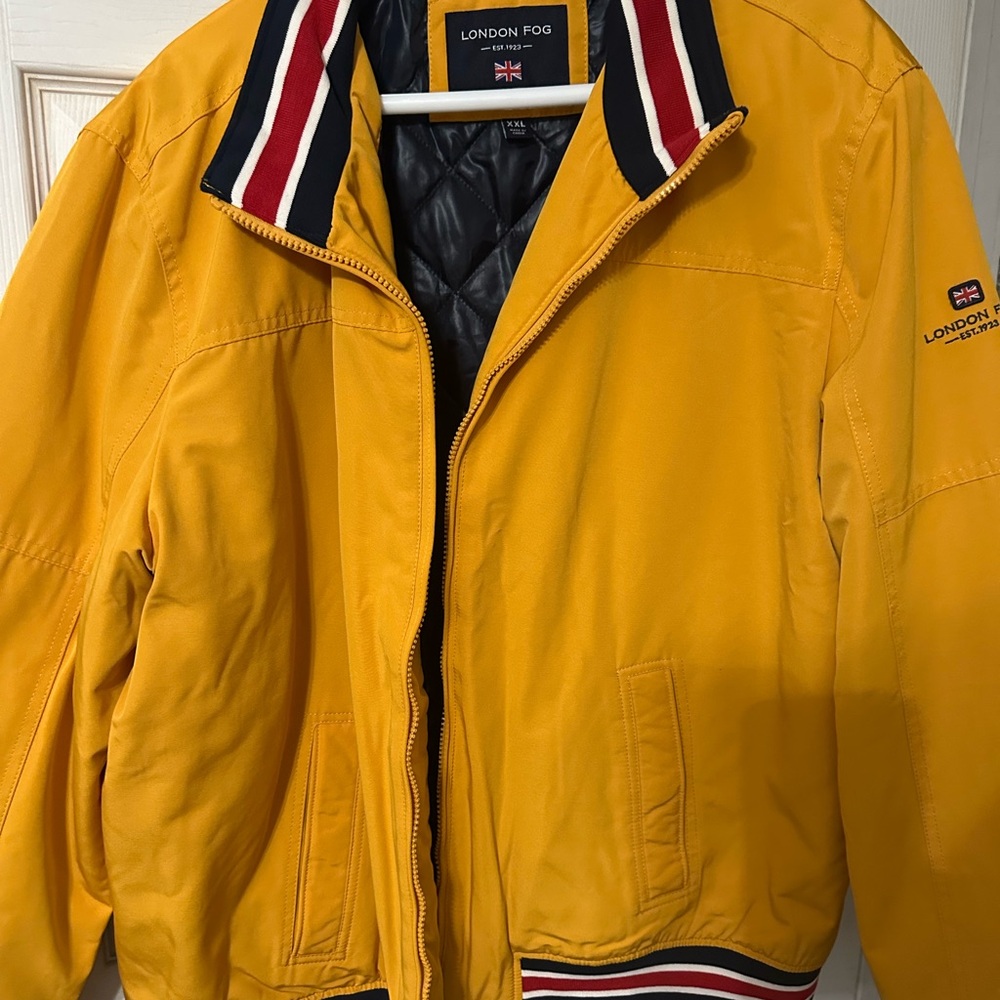 London Fog Yellow Bomber Jacket with Striped Collar